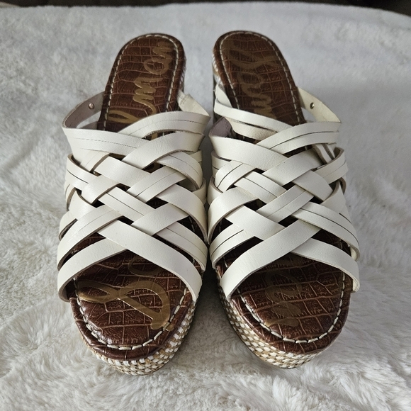 Sam Edelman Devon Ivory Leather Wedge Shoes Sz 9.5 Medium Platform Espadrille - Picture 1 of 7